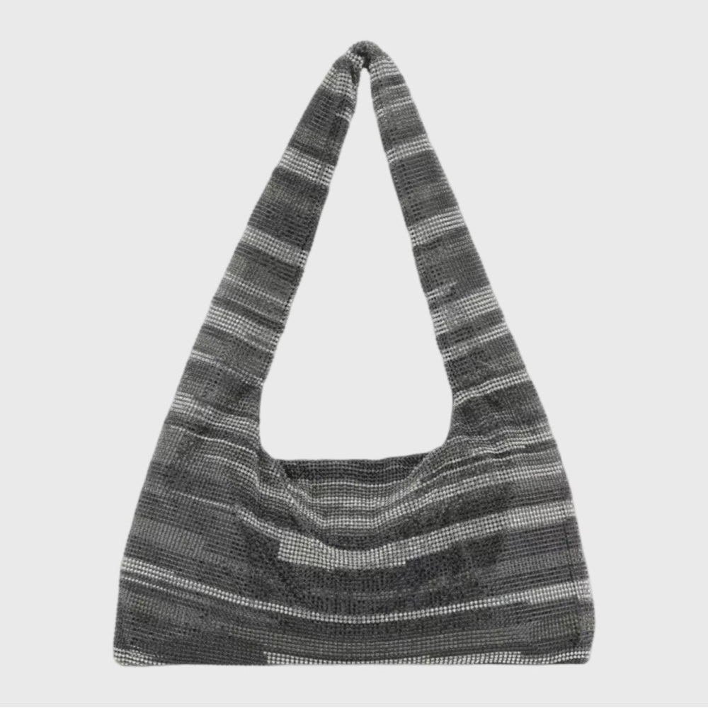 KARA Rhinestone striped shoulder hobo bag - Picture 3 of 11